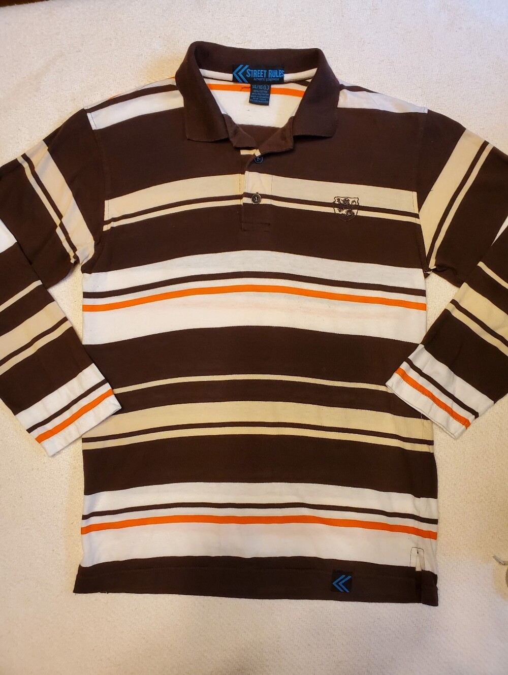 Street Rules Boys 14/16 L Striped Rugby Polo Long Sleeve Lion Crest Preppy